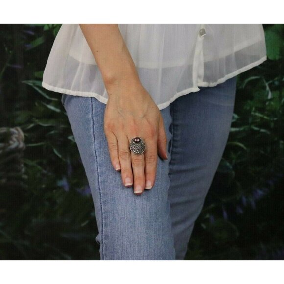 Sterling Silver Brown Pearl and Marcasite Ring Size 7 - Picture 3 of 7
